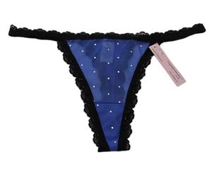 Undergirl Donna Blu/Nero Trasparente Strass Pizzo Tanga Mutandine Taglia L Nwt