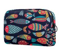 Undersea World of Fish Trousse per cosmetici, da donna, per articoli da toeletta da viaggio, grande, pratica borsa organizer con cerniera, Multi, 18.5x7.5x13cm/7.3x3x5.1in, Beauty case
