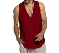 Undershirt Mens Sport Solid Color V-Neck Sleeveless Tank Top Fitness Vest Men Summer Gym Workout Sleeveless Top Sports Shirt Men A-Wine Red S