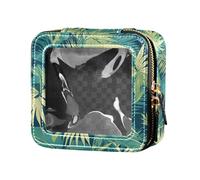 Underwater Creatures - Piccola borsa per il trucco con stella marina e cavalluccio marino per borsa per la cura della pelle organizer per cosmetici da donna, Seamless Pattern Scimmia Palm Tropical