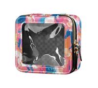 Underwater Creatures - Piccola borsa per il trucco con stella marina e cavalluccio marino per borsa per la cura della pelle organizer per cosmetici da donna, Seamless Pattern Cavallo Stile Piatto