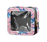 Underwater Creatures - Piccola borsa per il trucco con stella marina e cavalluccio marino per borsa per la cura della pelle organizer per cosmetici da donna, Sfondo Squalo, Taglia unica