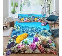 Underwater FishSet Di Copripiumino morbida 3 Pezzi stampa di 3D con cerniera Tropical Reef copripiumino con federa traspirante ultra morbido e traspirante for bambini adulti ragazzi Single（140x200cm）