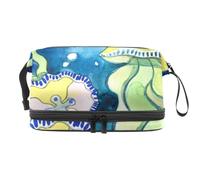 Underwater Life, trousse a doppio strato con meduse e conchiglie di pesci, per donne e ragazze, borsa da viaggio per trucchi, pratica borsa organizer con scomparto per pennelli, Multi, 27x15x14