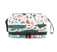 Underwater Life - Trousse a doppio strato per cosmetici a doppio strato, per donne e ragazze, trousse da viaggio per trucchi e trucchi, con scomparto per pennelli, Multi, 27x15x14 cm/10.6x5.9x5.5 in,