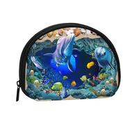 Underwater World Blue Marine Life Print Portable Mini Storage Bag Shell a forma di portafoglio piccolo portamonete Shell Storage Bag