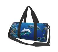 Underwater World, borsone da viaggio con stampa di delfini e pesci con tasca e tracolla regolabile, grande borsa da palestra alla moda per donne e uomini, nero, taglia unica, alla moda, Nero , Taglia