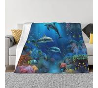 Underwater World - Coperta con stampa di delfini e corallo, per tutte le stagioni, super morbida e accogliente, coperta in flanella per divano e letto
