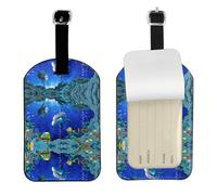 Underwater World, etichette per bagagli in pelle con stampa delfi e pesci, per borse da viaggio, set di etichette per nome, per uomini e donne, 1 confezione