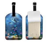 Underwater World, etichette per bagagli in pelle con stampa di delfini e corallo, per borse da viaggio, set di etichette per nome, per uomini e donne, 1 confezione
