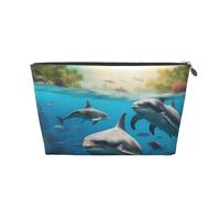 Underwater World1 Borsa per il trucco da donna in pelle impermeabile da viaggio borsa da toilette per articoli da toeletta borsa cosmetica, Argento, Taglia unica, Beauty case