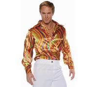 Underwraps Disco Arancione Mulinelli 70s Danza Camicia Adulto Uomo Halloween