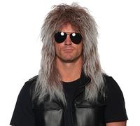 UNDERWRAPS Parrucca lunga nera per Halloween, parrucca rocker mossa mossa capelli lunghi per uomo, parrucca anni '80, parrucca lunga ondulata iridescente, parrucca per cosplay, taglia unica.