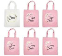unel Set di borse per addio al nubilato (6 pezzi), borse tote bag The Bride & Team Bride, sacchetti regalo in cotone di alta qualità per addio al nubilato, Misto, Large