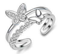 Unendlich U, anello Eternity a due fasce con motivo farfalla in argento Sterling 925, regolabile, per ragazze e donne e argento, 6, colore: argento, cod. R1147-H