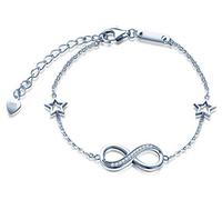Unendlich U Bracciale da donna e ragazza con simbolo dell’infinito, in argento Sterling 925, con due stelle, regolabile e Argento, colore: argento, cod. B5432-silver