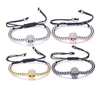Unendlich U, bracciale da donna o per bambini, alla moda, motivo: teschio, con motivo intrecciato, cordoncino in cotone, sfere in lega e zirconi, regolabile e base metal, colore: 4 pezzi, cod. B2357-4