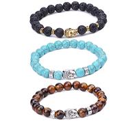 Unendlich U Bracciale unisex con Buddha, Buddismo Zen, sfere energetiche per preghiera Mala, in lega, colore: marrone/blu/nero (pietra lavica) e base metal, colore: 3 Stücke(Braun+Blau+Schwarz), cod. b02319-3