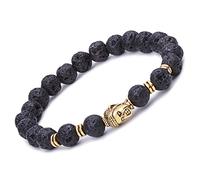 Unendlich U Bracciale unisex con Buddha, Buddismo Zen, sfere energetiche per preghiera Mala, in lega, colore: marrone/blu/nero (pietra lavica) e base metal, colore: nero, cod. b02319-black