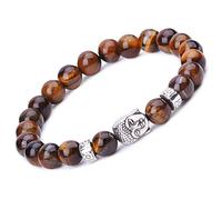 Unendlich U Bracciale unisex con Buddha, Buddismo Zen, sfere energetiche per preghiera Mala, in lega, colore: marrone/blu/nero (pietra lavica) e base metal, colore: marrone, cod. b02319-brown