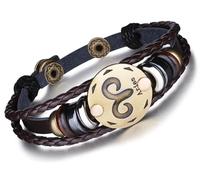 Unendlich U Braccialetto con segni zodiacali, stile punk, per uomo e donna, in pelle intrecciata e lega multistrato
