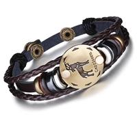 Unendlich U Braccialetto con segni zodiacali, stile punk, per uomo e donna, in pelle intrecciata e lega multistrato, 1 / 12 pezzi e base metal, colore: Steinbock(Capricorn), cod. B2356-L