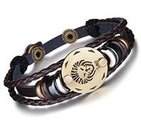 Unendlich U Braccialetto con segni zodiacali, stile punk, per uomo e donna, in pelle intrecciata e lega multistrato, 1 / 12 pezzi e base metal, colore: Löwe(Leo), cod. B2356-G
