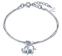 Unendlich U-Braccialetto da ragazza in argento Sterling 925, con ciondolo a Forma di elefante, regolabile a mano, doppia catenella di prolunga