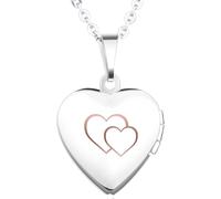 Unendlich U, catenina da donna con medaglione a cuore porta foto in acciaio inox; con motivo 2 cuori beige disegnati su uno sfondo bianco, acciaio inossidabile, colore: Blau, cod. B2267-blue
