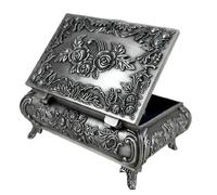 Unendlich U - Cofanetto per gioielli in puro peltro con motivo a forma di rosa e ciondolo a forma di rosa in stile retrò, con portagioie per donna, in argento e Large