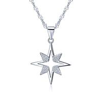Unendlich U Collana con ciondolo a forma di stella grande decorata con zirconi in argento fine S925, colore bianco argento, per donna e ragazza come regalo, zircone, ossido di zirconio, Zirconia,