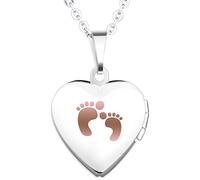 Unendlich U Collana da donna con medaglione alla moda apribile a forma di cuore, con portafoto per due immagini, realizzato in acciaio INOX (possibilità di incisione), Blau-N