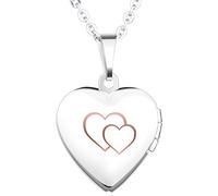 Unendlich U Collana da donna con medaglione alla moda apribile a forma di cuore, con portafoto per due immagini, realizzato in acciaio INOX (possibilità di incisione)
