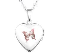 Unendlich U Collana da donna con medaglione alla moda apribile a forma di cuore, con portafoto per due immagini, realizzato in acciaio INOX (possibilità di incisione), Rosa-O