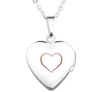 Unendlich U Collana da donna con medaglione alla moda apribile a forma di cuore, con portafoto per due immagini, realizzato in acciaio INOX (possibilità di incisione), Rosa-L