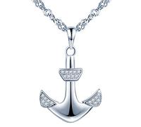 Unendlich U, collana da donna e ragazza, in argento Sterling 925 con zirconi, ciondolo a forma di ancora e ciondolo in argento