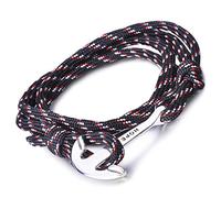 Unendlich U Hope, braccialetto intrecciato in corda di nylon, multistrato, con ciondolo a forma di ancora, confezione da 1 o da 5 e base metal, colore: Nero , cod. B2352-black