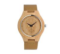 Unendlich U Infinity U-Fashion Casual Orologio in legno di bambù per donna e uomo Orologio al quarzo con cinturino in vera pelle Idea Regalo di Natale Design di coppia Cranio Teschio