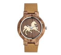 Unendlich U Infinity U-Fashion Orologio casual in legno di bambù per donna e uomo Orologio al quarzo da lavoro con cinturino in vera pelle Idea regalo di Natale Cavallo design