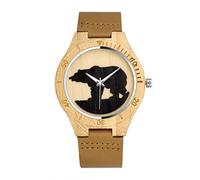 Unendlich U Infinity U-Orologio al quarzo Fashion in legno di bambù per donna e uomo Orologio al quarzo con cinturino in vera pelle Idea regalo di Natale Design di coppia in orso nero