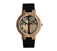 Unendlich U Infinity U-Orologio al quarzo Fashion in legno di bambù per donna e uomo Orologio al quarzo con cinturino in vera pelle Idea regalo di Natale Design di coppia Albero della vita