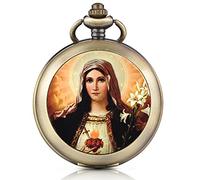 Unendlich U, orologio da taschino meccanico a carica manuale, con quadrante nero, con medaglione per foto, medaglione per collana, entrambe le catene