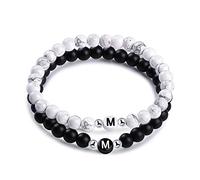 Unendlich U - Set di 2 bracciali per l’amicizia da uomo e donna, in pietre naturali con perle e lettere stampate dalla A alla Z, bracciali di perle e base metal, colore: Buchstaben-m, cod. B5413-M