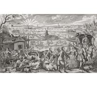 Un'epidemia di peste bovina in Olanda nel 1745: agricoltori e un padrone di casa in discussione davanti a un mucchio di bovini morti. La peste selvatica una malattia virale infettiva che si diffuse