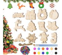 Unfinished Wooden Ornaments For Christmas - 60Pcs Holiday Pendant Decorations, DIY Wooden Christmas Ornaments Making Kit | Indoor Outdoor Party, Classroom, Fireplace, Ceiling, Crafting & Holiday Decor