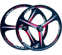 UNFRASLOP Set di Ruote in Magnesio per Mountain Bike 20/24/26/27,5/29 Pollici, Cerchi a 3 Razze, Set di Ruote Anteriore e Posteriore 100x135mm per Freni a Disco 6-9 velocità,Rosso,26inch