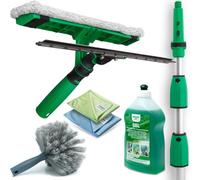 UNGER AK130 - Set di pulizia per giardino d'inverno (con detergente, lavavetri, asta di prolunga, panni in microfibra, pulizia senza aloni)