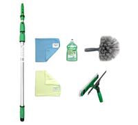UNGER Set di pulizia per giardino d'inverno (con detergenti, lavavetri, asta di prolunga, panni in microfibra, pulizia senza striature) AK130