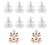 UNGFEI 10 supporti rotondi per cupcake a 3 livelli, torre bianca per dessert, feste di compleanno, tè pomeridiano