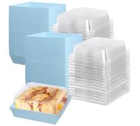UNGFEI 100 scatole quadrate per fette di torta con coperchi trasparenti, 11 x 12 cm, scatole per salumi, panini, biscotti, blu
